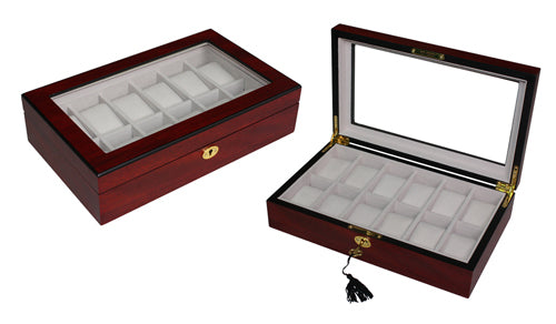 Cherry Wooden Watch Box, 12 Watch Box, Cuffed Watch Box, Clinks Australia Watch Box, Cherry Watch Boxes on Cuffed, Australia Watch Box, Watch Storage Box, Watch Display Box, 12 Slots Watch Box, Watch Boxes for 12, Cherry Watch Box, Wooden Watch Box, Cherry, Watch Boxes, CB5002, Clinks Australia