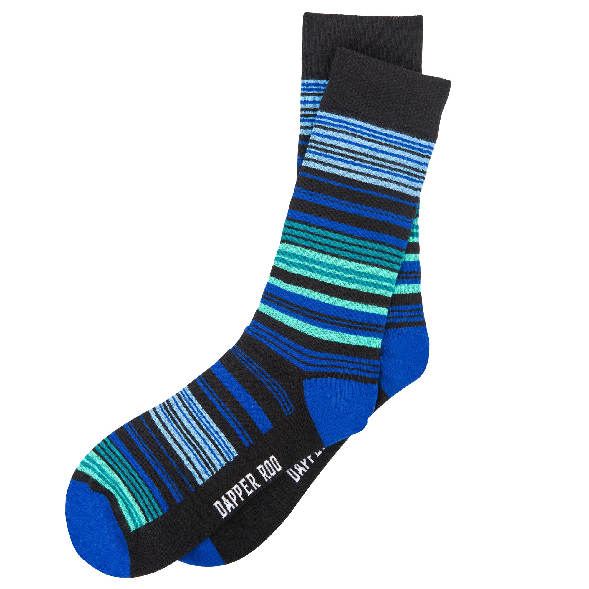 Variegated Ocean Stripe Bamboo Socks by Dapper Roo, Variegated Ocean Stripe Socks, Dapper Roo, Socks, Black, Blue, Green, Teal, Bamboo, Elastane, Nylon, Elastic, SK2046, Men's Socks, Socks for Men, Clinks Australia
