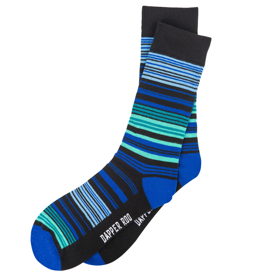 Variegated Ocean Stripe Bamboo Socks by Dapper Roo, Variegated Ocean Stripe Socks, Dapper Roo, Socks, Black, Blue, Green, Teal, Bamboo, Elastane, Nylon, Elastic, SK2046, Men's Socks, Socks for Men, Clinks Australia