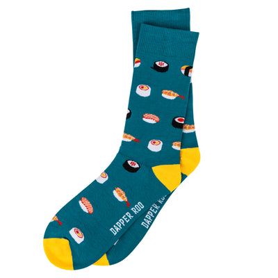 Succulent Sushi Bamboo Socks by Dapper Roo, Succulent Sushi Socks, Dapper Roo, Socks, Teal, Yellow, Orange, Red, White, Black, Bamboo, Elastane, Nylon, Elastic, SK2001, Men's Socks, Socks for Men, Clinks Australia