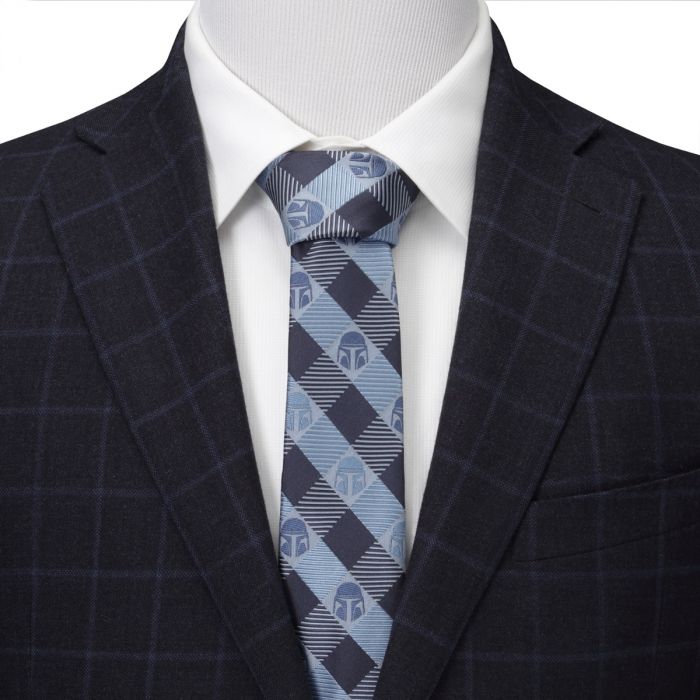 Star Wars Mando Helmet Check Blue Men's Tie