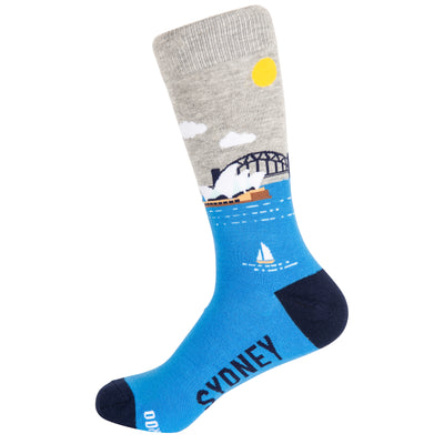Sydney Harbour Bamboo Socks by Dapper Roo, Sydney Harbour Socks, Dapper Roo, Socks, Grey, Blue, Bamboo, Elastane, Nylon, Elastic, SK2016, Men's Socks, Socks for Men, Clinks Australia
