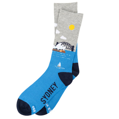 Sydney Harbour Bamboo Socks by Dapper Roo, Sydney Harbour Socks, Dapper Roo, Socks, Grey, Blue, Bamboo, Elastane, Nylon, Elastic, SK2016, Men's Socks, Socks for Men, Clinks Australia