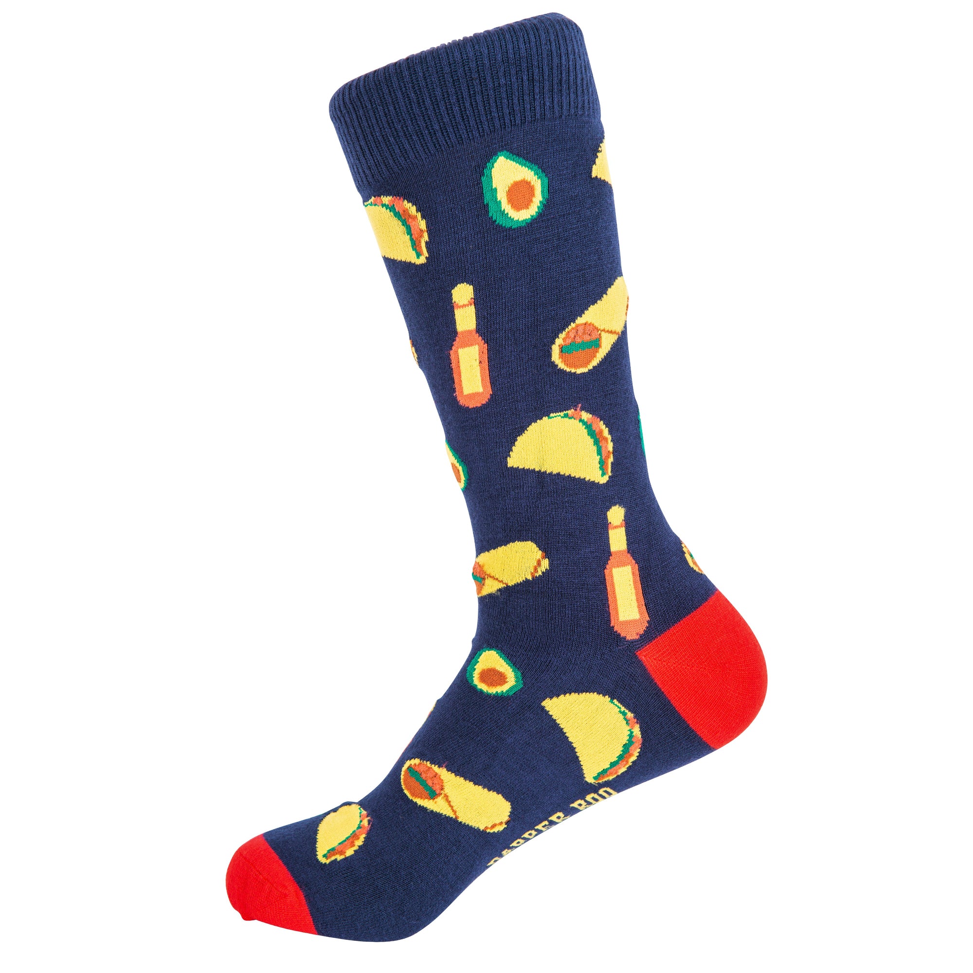 Taco Tuesday Mexican Bamboo Socks by Dapper Roo, Taco Tuesday Mexican Socks, Dapper Roo, Socks, Navy Blue, Red, Multi, Bamboo, Elastane, Nylon, Elastic, SK2038, Men's Socks, Socks for Men, Clinks Australia