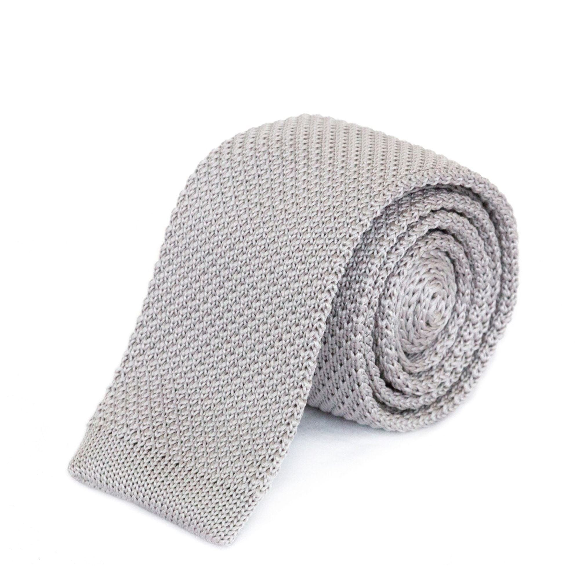 Light Grey Knitted Tie Ties Cuffed.com.au 