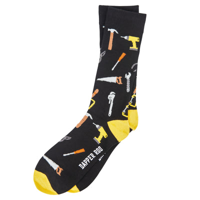 Handyman Tools Bamboo Socks by Dapper Roo, Handyman Tools Socks, Dapper Roo, Socks, Black, Yellow, Multi, Bamboo, Elastane, Nylon, Elastic, SK2018, Men's Socks, Socks for Men, Clinks Australia