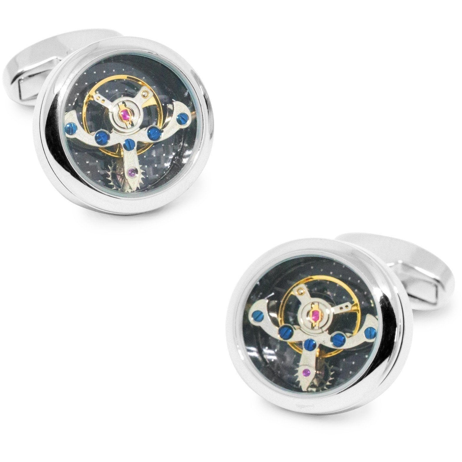 Tourbillon Watch Movement Cufflinks in Silver with Black Face Clinks Australia