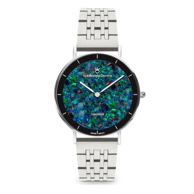 Gatsby Ridge Blue Swiss Opal Watch 36MM with Silver Jubilee Strap