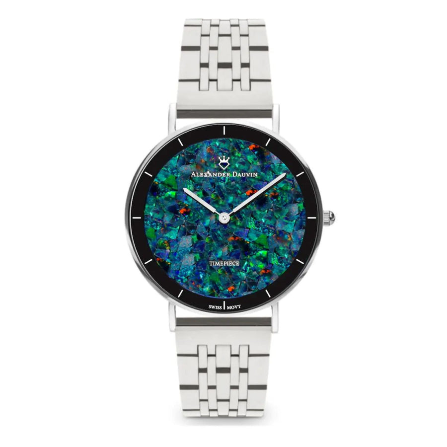 Gatsby Ridge Blue Swiss Opal Watch 36MM with Silver Jubilee Strap