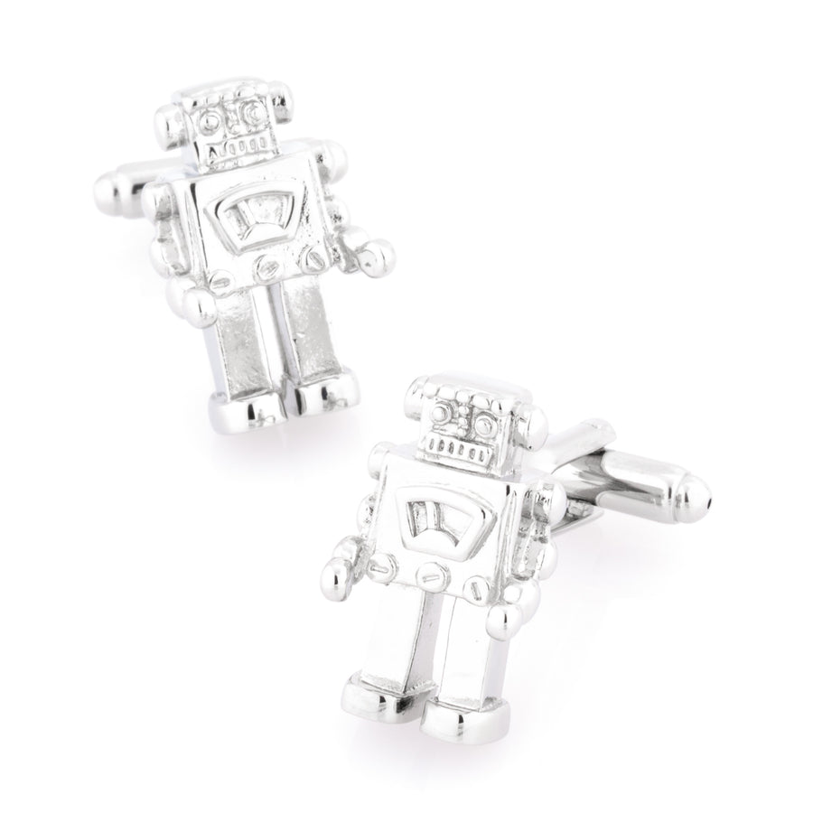 Robot Cufflinks in Shiny Silver
