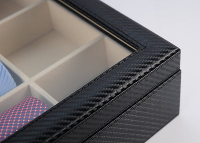Carbon Fibre Leather Tie Box for 12