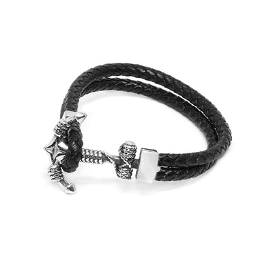 Double Black Leather Rope Anchor Bracelet