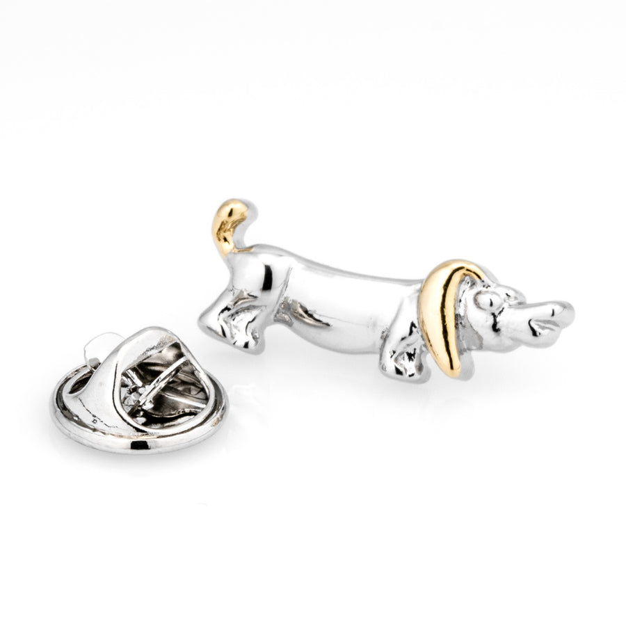 Sausage Dog Lapel Pin in Gold and Silver