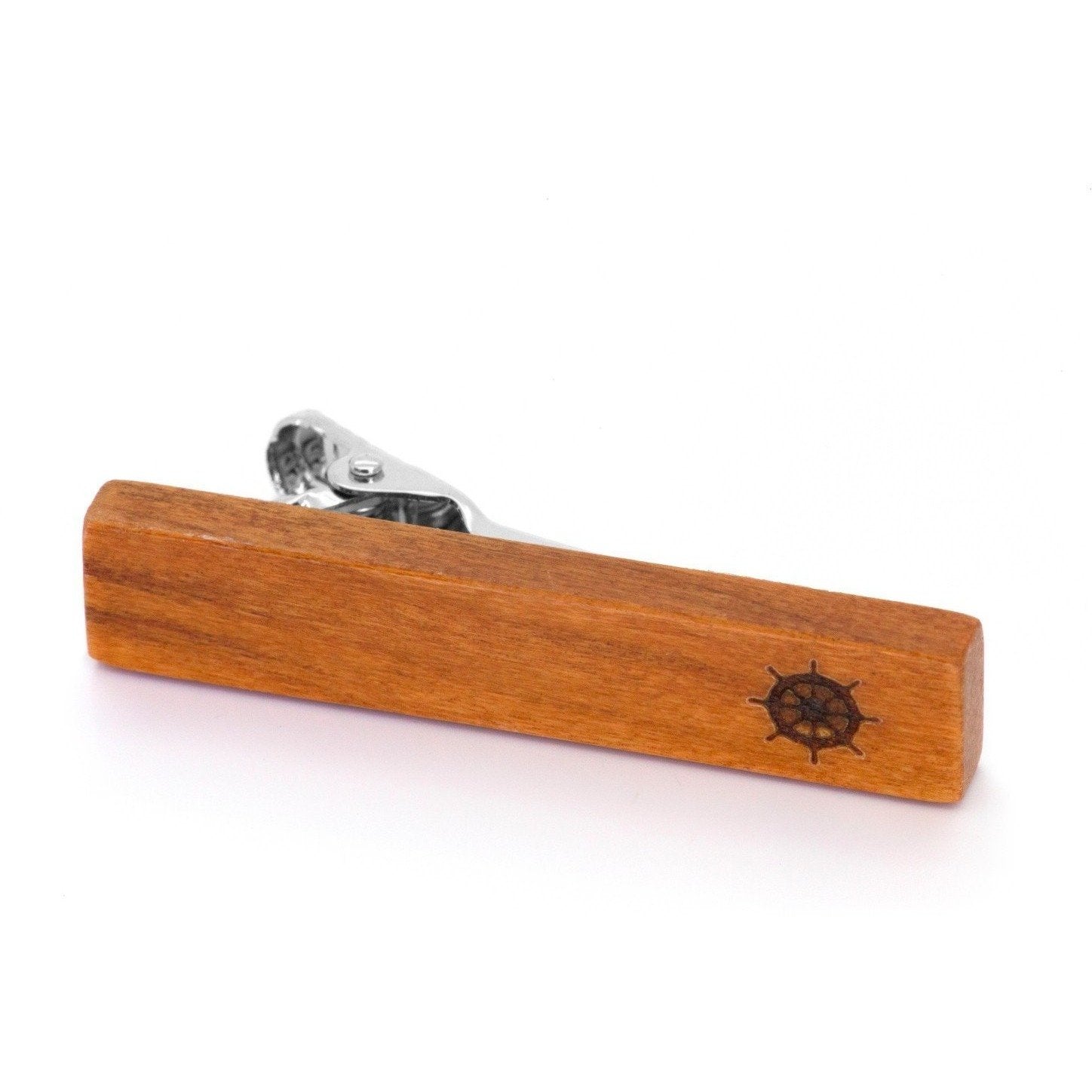 Wood Ships Wheel Stamp Tie Clip