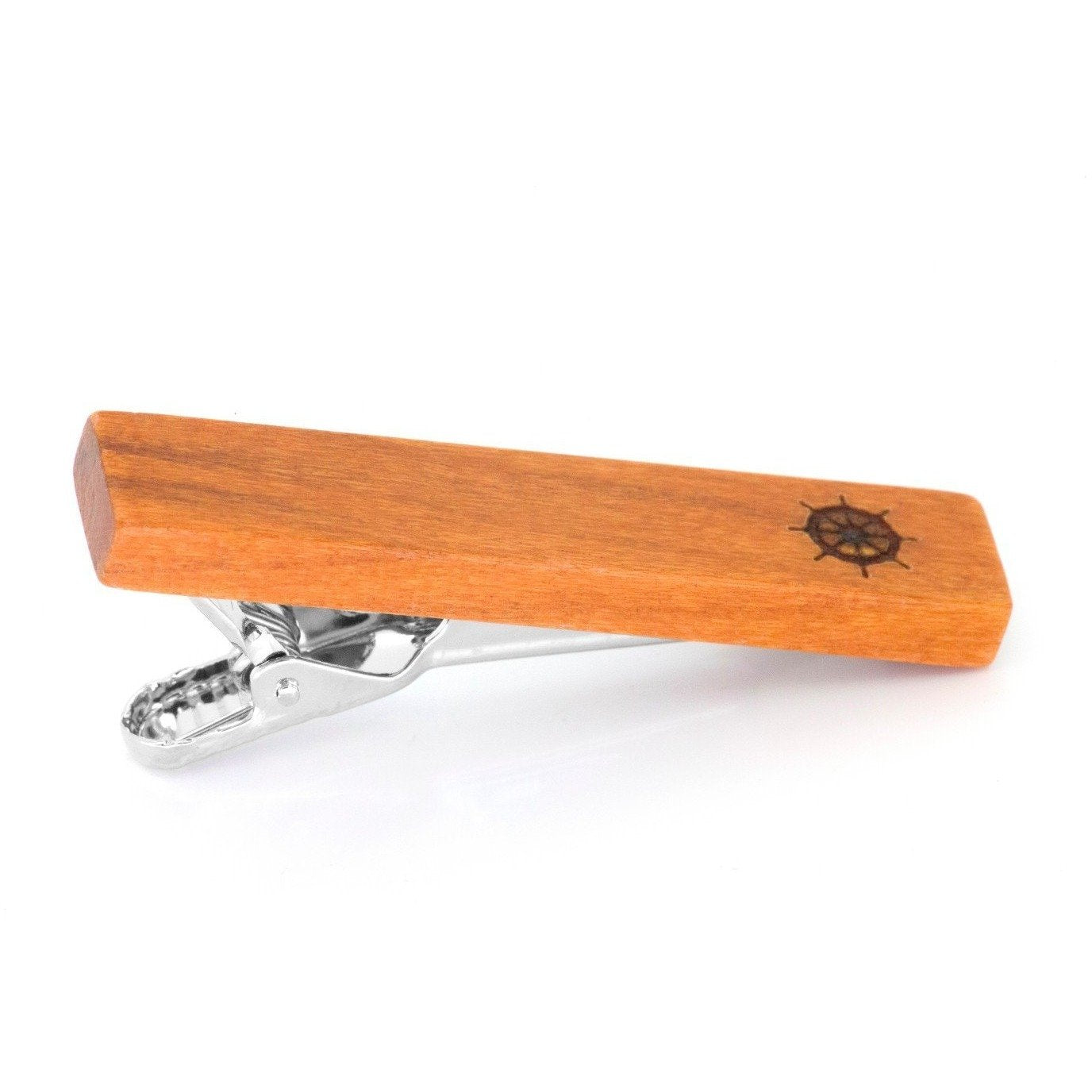 Wood Ships Wheel Stamp Tie Clip