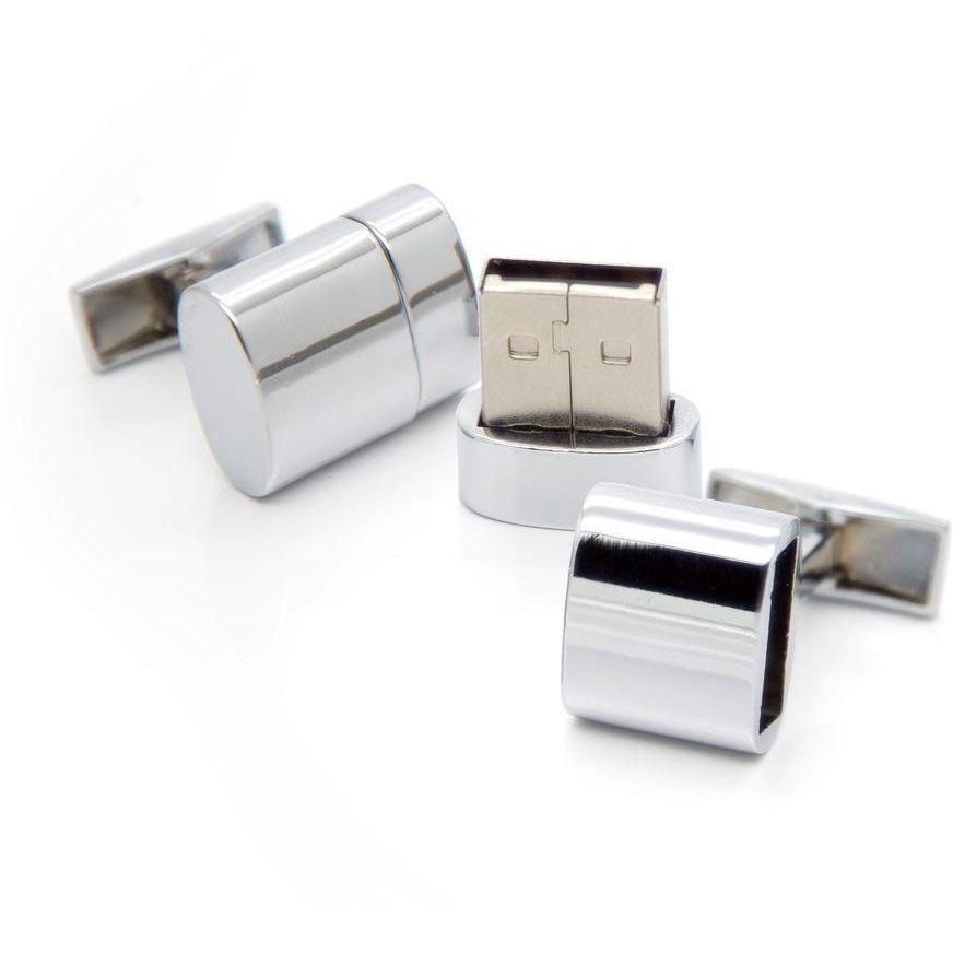 Working USB Cufflinks 32Gb Oval Flash Drive in Silver