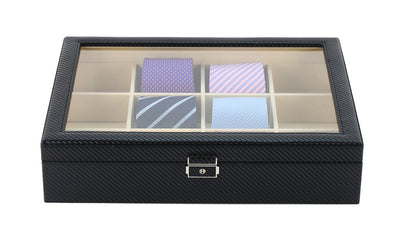 Carbon Fibre Leather Tie Box for 12