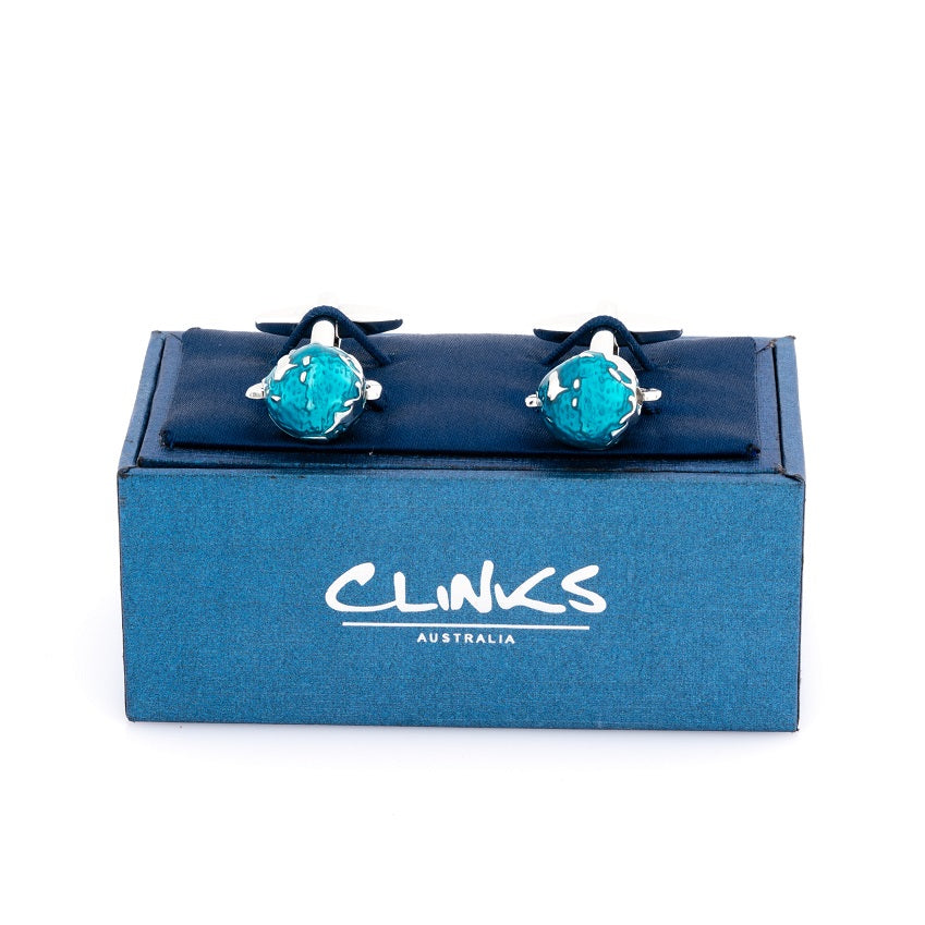 Blue Abstract Spinning Globe Cufflinks