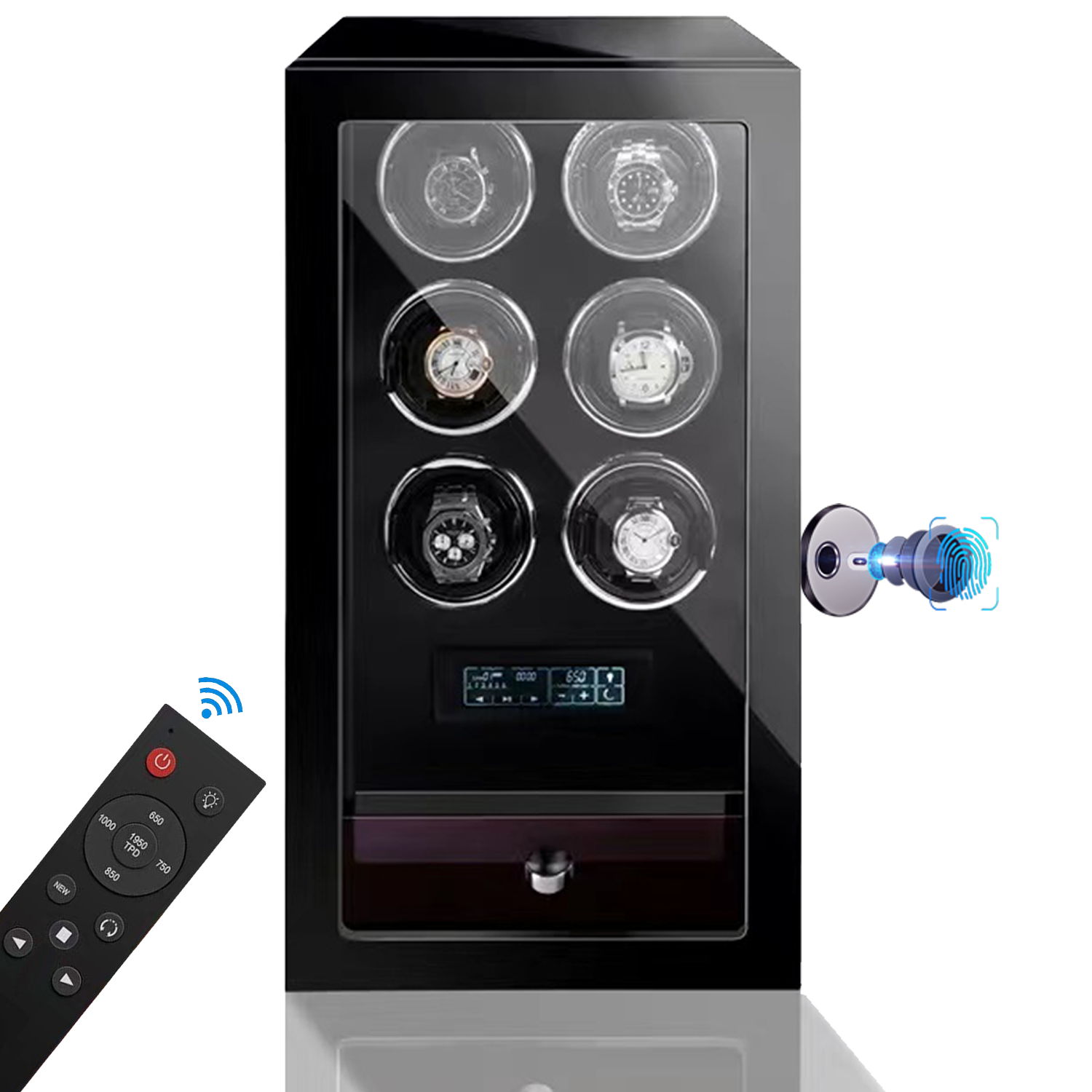 Yarra Watch Winder for 6 Watches + Drawer with Fingerprint Lock