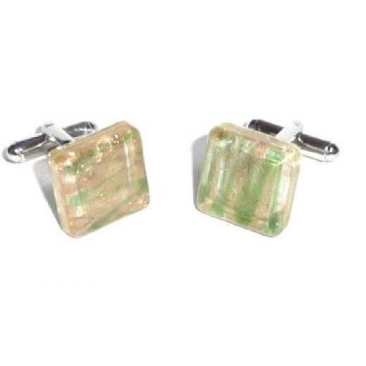 Yellow and Green Patterned Glass Cufflinks