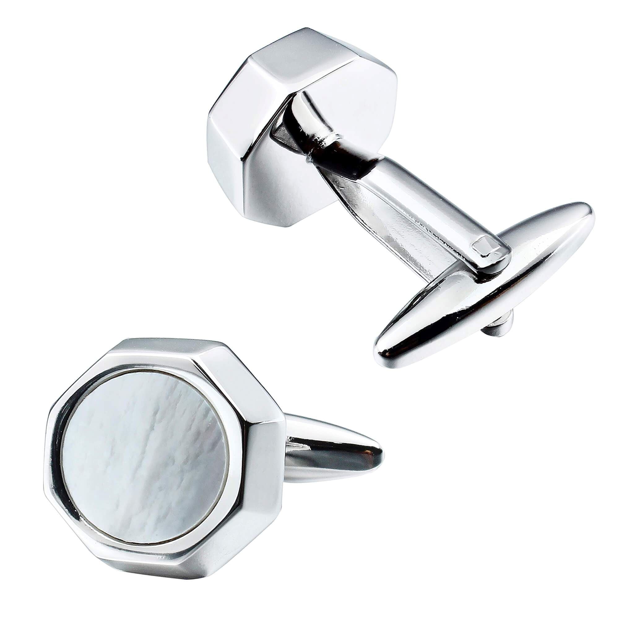 Mother of Pearl in Silver Octagon Cufflinks Classic & Modern Cufflinks Clinks Australia 