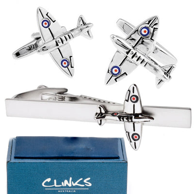 Warplane Spitfire Cufflinks & Tie Clip Set